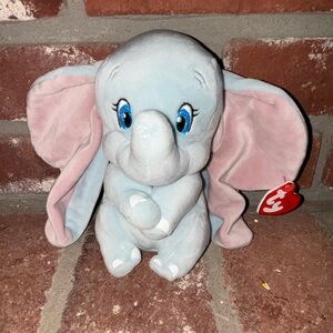 Ty Dumbo Elephant Plush “Sparkle” - Light Blue and Pink Beanie Baby Disney
